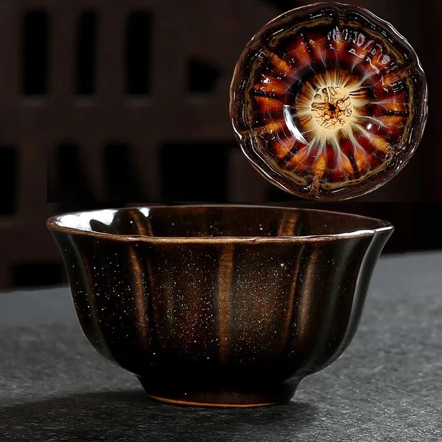 Çin fırın değişimi seramik Jianzhan çay bardağı Retro Temmoku sır çay fincanı mavi çömlek çay kasesi ev Teaware Master bardak toptan - Görsel 14