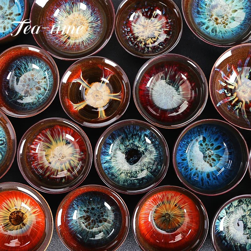 Çin fırın değişimi seramik Jianzhan çay bardağı Retro Temmoku sır çay fincanı mavi çömlek çay kasesi ev Teaware Master bardak toptan