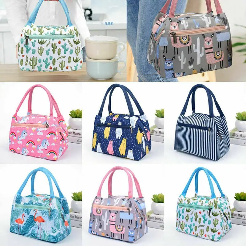 Öğle yemeği soğutucu çanta Tote taşınabilir yalıtımlı kutu tuval termal soğuk gıda konteyner erkekler kadınlar için okul piknik çocuklar seyahat Lunchbox