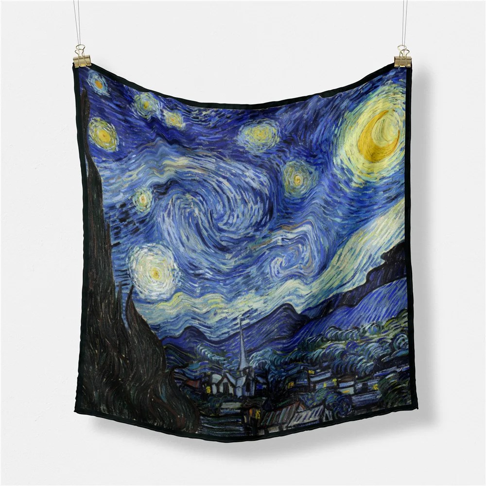 Ünlü yağlı boya dimi 100% ipek eşarp moda kadın eşarp sarar 53cm kare eşarp başörtüsü başörtüsü başörtüsü Bandana