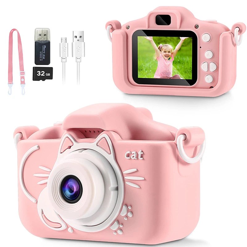 Çocuklar kamera oyuncak 1080P HD karikatür çocuklar için dijital kamera Mini SLR çift kamera sevimli oyuncak çocuk doğum günü yılbaşı hediyeleri