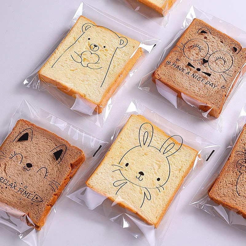 Ürünleri paketlemek için 100 adet ekmek sandviç ambalaj çanta sevimli tavşan kedi ayı hayvan ekmek tost çerezler pişirme ambalaj çanta Suppli
